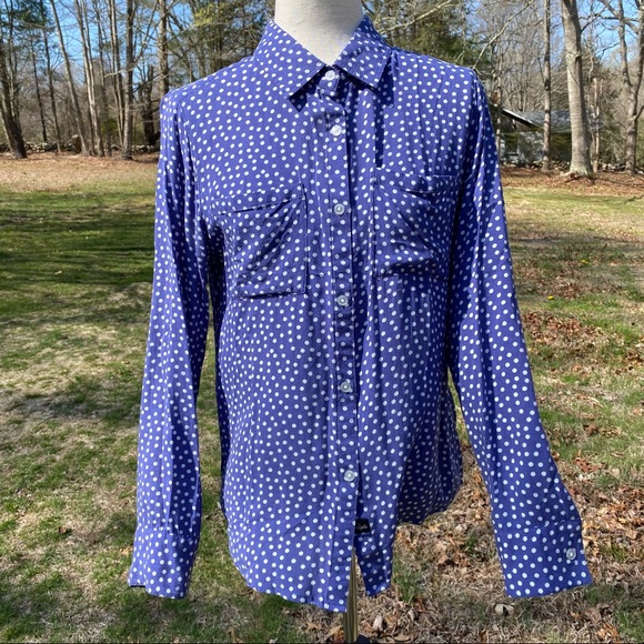 Rails Tops - RAILS TOP BUTTON DOWN BLOUSE BLUE WHITE DOT LONG SLEEVE SIZE S